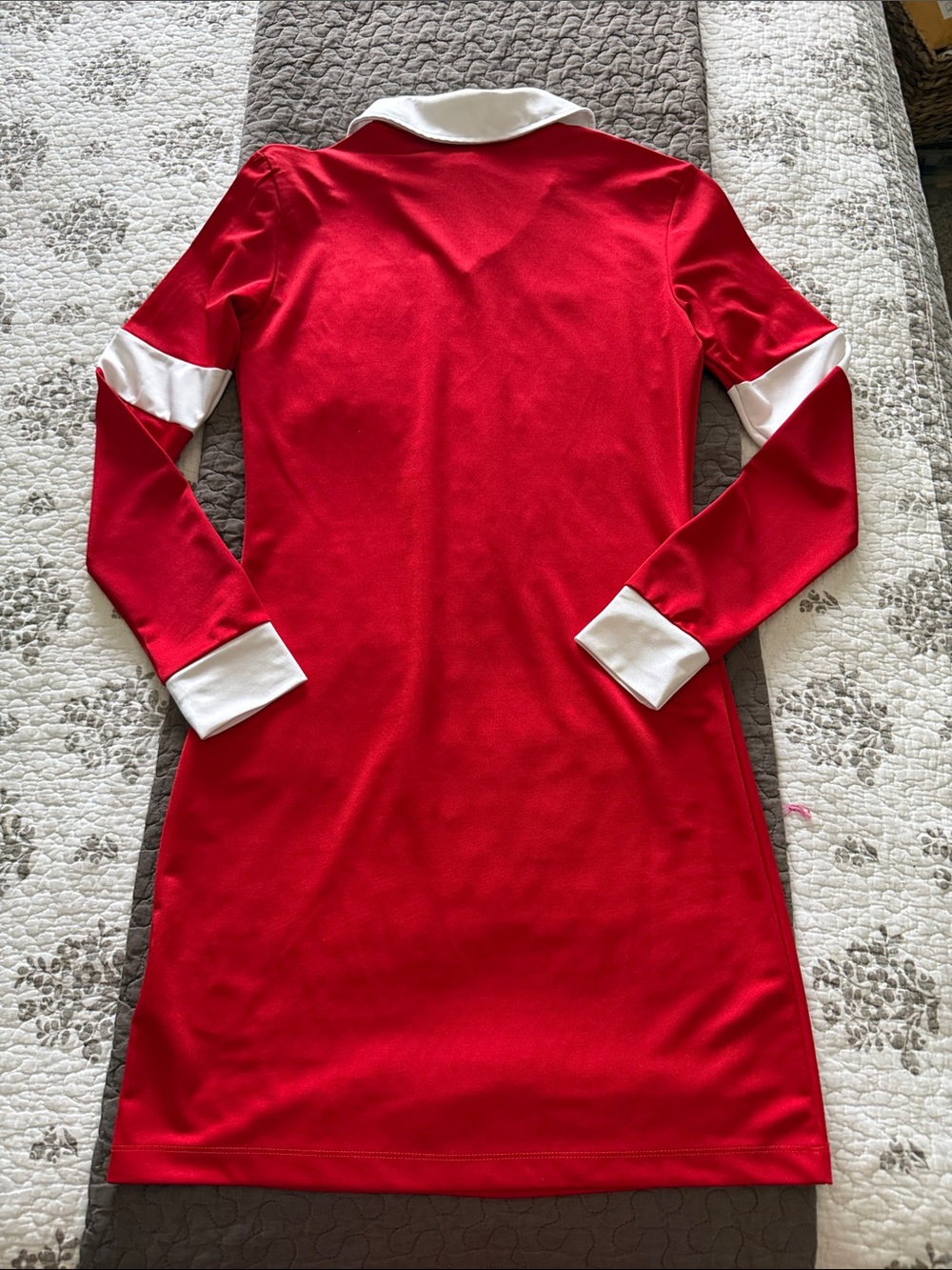 adidas Red Long Sleeve Polo-Style Dress with White Trim - Picture 3 of 4